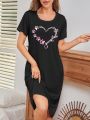 Ladies' Short Sleeve Sleep Dress With Heart Pattern