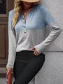 SHEIN LUNE Contrast Color Long Sleeve Casual T-shirt