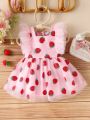 Baby Girl Pink Strawberry Embellished Tulle Dress With Fluffy Skirt