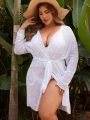 SHEIN Swim SXY Plus Size Kimono Dress With Drop Shoulder, Tie Front, Sheer Material