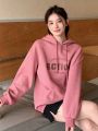 Dazy Star Kpop Letter Graphic Drop Shoulder Drawstring Hoodie