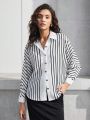 SHEIN BIZwear Women's Striped Batwing Long Sleeve Shirt