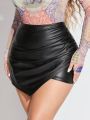 SHEIN SXY Asymmetric Hemline Pu Leather Skirt Pants