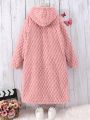 Tween Girl Open Front Hooded Fuzzy Coat Without Sweater