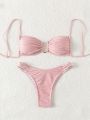 Bikini Swimsuit Set With U-Shaped Metal Buckle Embellishment And Hollow Out Design