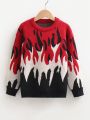 Trendy Flame Pattern Pullover Sweater For Teenage Boys