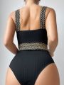 Women's Color Block Square Neck One-piece Swimsuit