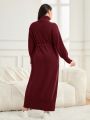 SHEIN Mulvari Plus Size High Collar Lantern Sleeve Belted Sweater Dress