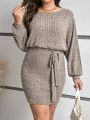 SHEIN Frenchy Plus Size Lantern Sleeve Belted Dress