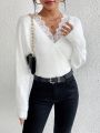 SHEIN Frenchy Lace-inset Faux Mink Knit Sweater
