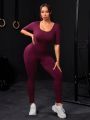 Yoga Basic Plus Size Women'S Seamless Back Cross Sports Jumpsuit