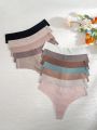 12pcs/Pack Women's Seamless Solid Thong Panties