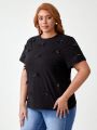 Oxana Women'S Plus Size Black T-Shirt With Ribbon Bows
