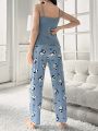 Panda Printed Camisole Tank Top And Long Pants Pajama Set