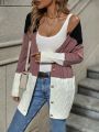 Color Block Drop Shoulder Cable Knit Cardigan