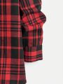 SHEIN Coolane Plus Size Hooded Plaid Shirt With Digital Print Design