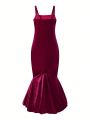 Teen Girl Mermaid Hem Velvet Cami Dress With Choker