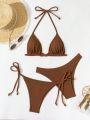 SHEIN Swim Chicsea 3pcs/set Solid Color Triangle Cup Bikini Swimsuit Set