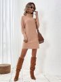 SHEIN LUNE Ribbed High Neck Long Sleeve Sweater Dress