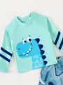 Baby Boy Cartoon Printed Raglan Long Sleeve Top And Shorts Swimming Suit Set