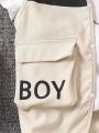 SHEIN Young Boy Letter Printed Vest Jacket And Long Pants Set