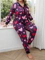 Plus Size Women's Heart Printed Long Sleeve Pajamas