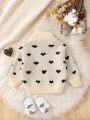 Baby Girls' Half High Collar Sweater With Heart Pattern