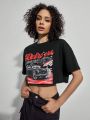 Forever 21 Women's Retro Car Printed Cropped T-Shirt