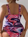 SHEIN Swim Vcay Plus Size Marble Print One-Piece Swimsuit With Spaghetti Straps