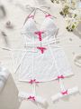 SHEIN Women's Sexy Lingerie Set With Bowknot Decoration, Love Heart & Lace Design