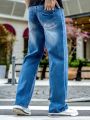 Men Bleach Wash Straight Leg Jeans