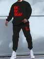 Manfinity Hypemode Men Plus Slogan Graphic Sweatshirt & Drawstring Waist Sweatpants