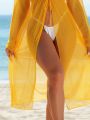 SHEIN Swim Vcay Waist-drawstring Kimono Cover Up