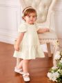 SHEIN Baby Girl Jacquard Puff Sleeve Ruffle Hem Dress