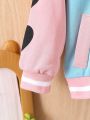 Baby Girl Letter Graphic Colorblock Varsity Jacket Without Hoodie