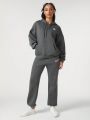 Cold Women's Fleece-lined Elastic Waistband Sweatpants With Letter Print