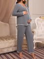 Maternity Concave And Convex Edge Casual Pajama Set