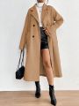 SHEIN Privé Lapel Neck Double Breasted Dual Pocket Drop Shoulder Overcoat