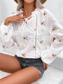 SHEIN Frenchy Women'S Floral Embroidered Balloon Sleeve Shirt