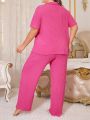 Casual Plus Size Ribbed Knitted Pajamas Set