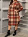 SHEIN CURVE+ Plus Size Split Plaid Dress