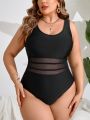 SHEIN Swim Vcay Plus Size Mesh Insert Backless One-Piece Swimsuit