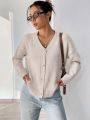 Drop Shoulder Lazy Cardigan With Open Front