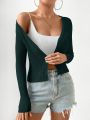 SHEIN Frenchy Ribbed Knit Button Front Cardigan