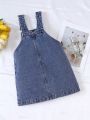 SHEIN Toddler Girls' Casual Denim Dress With Heart Pattern