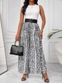 SHEIN Lady Women's Animal Print Wide Leg Pants