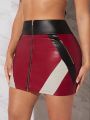 Asavvy Racing Colorblock PU Leather Skirt