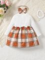 Baby Girls' Checked Patchwork Bow Decorated Dress