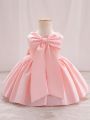 Baby Girl Bow Front Solid Party Dress