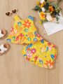 Baby Girls' Summer Sleeveless Floral Printed Top And Shorts Two Piece Set